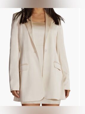 Favorite Daughter Ivory The Break Up Stretch Satin Blazer Jacket Size XL